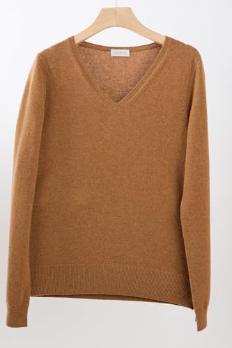 Image of JENNIE LIU Women's 100% Pure Cashmere Long Sleeve Pullover V Neck Sweater