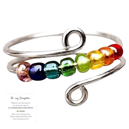 Rotatable Bead Fidget Ring Set - Adjustable Spinner Mood Rings, Cute Gifts for Women & Men