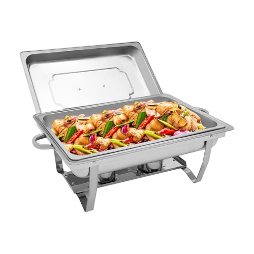 Chafing Dish Stainless Steel Food Warmer 9L, Heat Container, Warming Device with 2 Fuel Paste Containers for Chafing, Large Kitchen, Catering, Buffet and Party, Silver