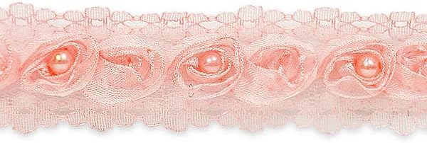Trims by the Yard Jill Ribbon Rosette y ribete de perlas Coral (corte de 10 yardas)