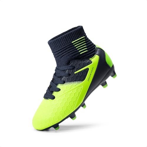 DREAM PAIRS Boys Girls Soccer Cleats Youth Firm Groud Outdoor Sport Athletic High Top Football Shoes for Little/Big Kid,Size 1 Little Kid,Dark/Blue/Neon/Green,HZ19002K - Thumbnail 4
