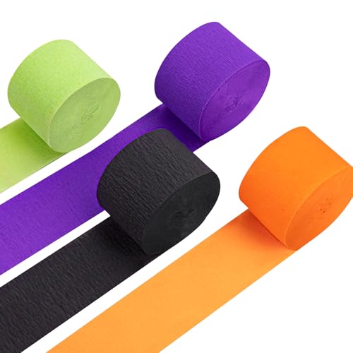 Image of Riqiaqia Halloween Streamers, 8 Rolls Black & Orange Crepe Paper Streamers for Halloween Party Decorations, Birthday & Home Backdrop Decorations