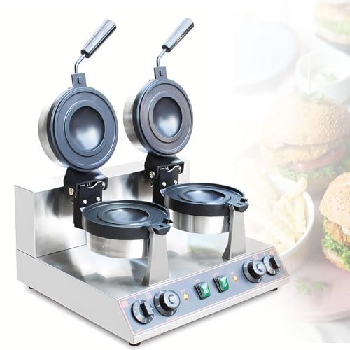 Lissontine Máquina De Hamburguesas Sellada Y Gofrera Profesional, Wafflera Eléctrica con Doble Cara, Temporizador Y Temperatura Ajustables para Restaurantes Y Cafeterías Dual