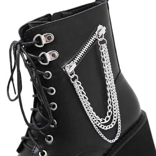 Image of Parisuit Womens Goth Patent Ankle Boots Platform Chunky Combat Boots | Lace Up, Gothic Boots, High Heel, Punk Short Booties, Buckle Boots, Chain Boots