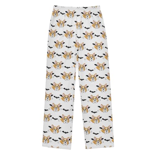 Corgi Dog with Bat Boys Long Pants Soft Trousers Elastic Waist Kids Lounge Bottoms with Pockets S-XL