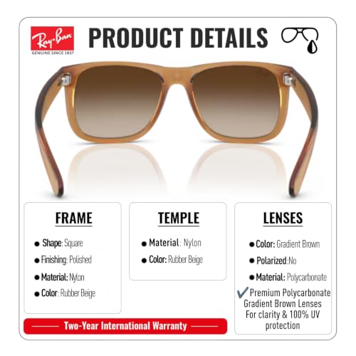 Image of Ray-Ban RB4165 JUSTIN CLASSIC Square Shape Sunglasses for Men with Official Eyewear Kit