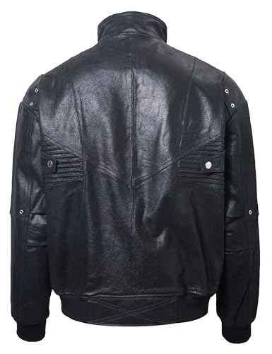Image of FLAVOR Mens Leather Motorcycle Jacket Real Leather Biker Jacket with Stand Collar