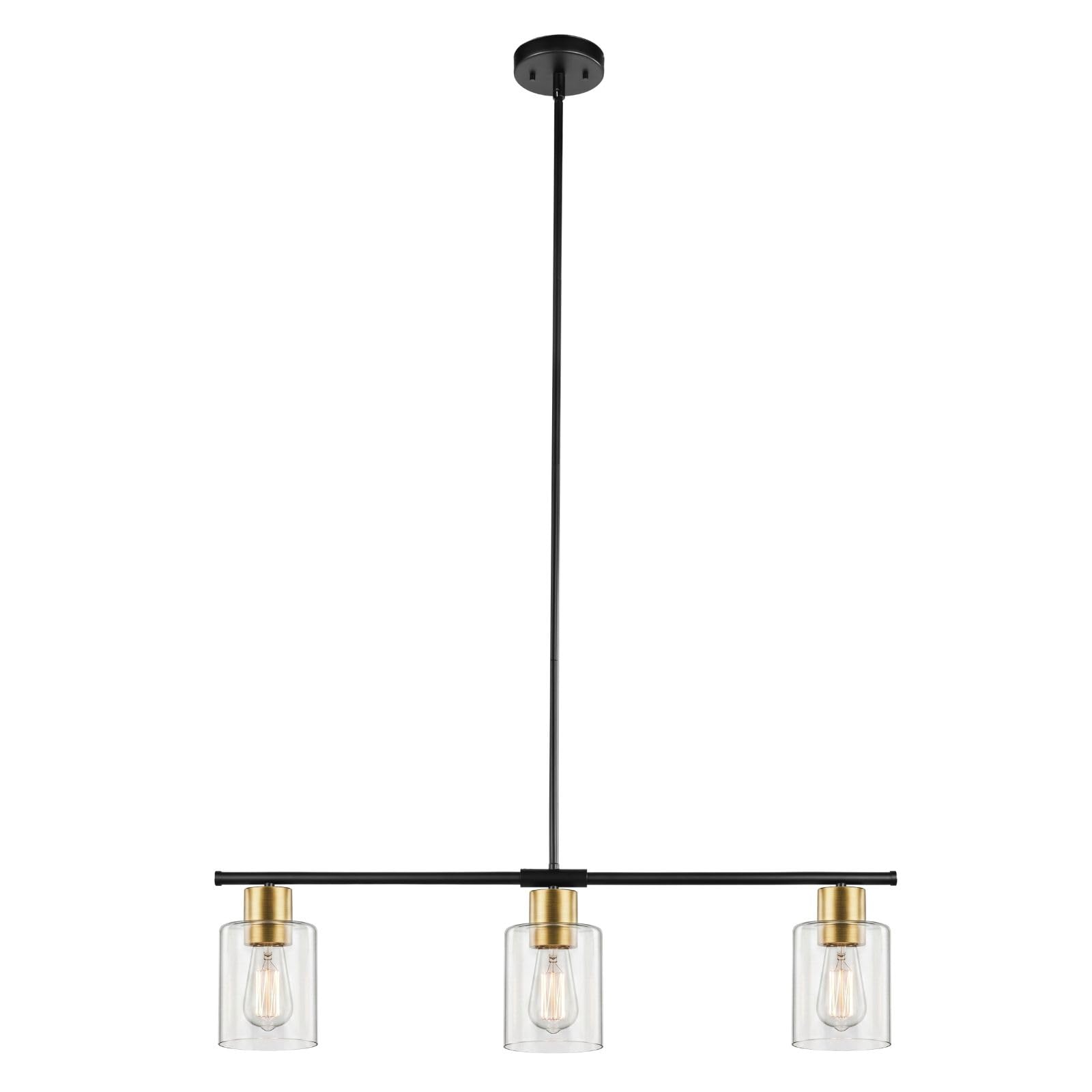Photo 1 of CRAFTRONOS 3 Light Kitchen Island Lights,Farmhouse Linear Pendant Lighting Fixtures Black Brass Finish Modern Chandelier with Clear White Glass for Dining Room