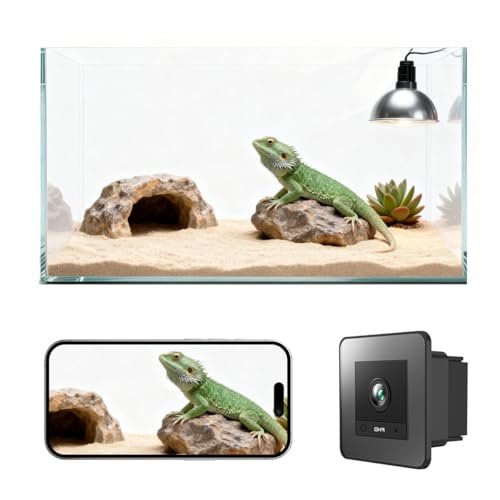 2K HD Reptile Tank WiFi Camera, 140° Wide-Angle Night Vision for Bearded Dragon, Gecko, Chameleon & Exotic Lizards, Anti-Glare Glass Mount, Two-Way Audio, AI Motion Alerts, 24/7 Recording