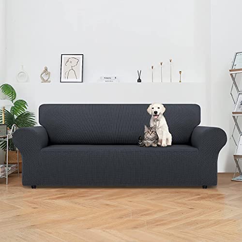 Funda de sofá de 3 plazas para evitar pelos de perro con tejido elástico gris 3
