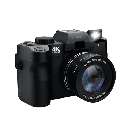 48MP Digital Camera 4K Video 3-Inch LED Display 16X Optical Zoom Auto Focus 180° Flip Screen, 4K Vlogging Cameras Fotograficas for YouTube with 32GB TF Card, 2 Batteries Black