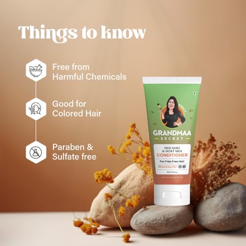 Image of NIDHI S GRANDMAA SECRET Desi Ghee and Goat Milk Conditioner for Frizzy Hair | Handmade Natural Conditioner for Dry & Damaged Hair | Controls Hair Fall | Paraben & Sulphate Free | 50mL,1 Count