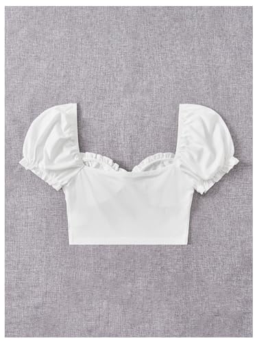 Verdusa Women's Babydoll Tops Puff Sleeve Sweetheart Neckline Top Crop Top2