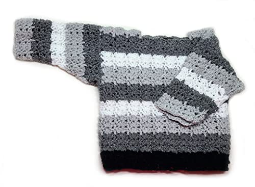 KSS Handmade Knitted Striped Soft Grey/Light Grey/White Pullover Sweater (6 Years) SW-1103