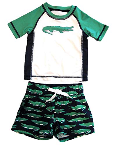 Starting Out Baby/Toddler Boys' Two Piece Swim Trunks and Shirt Set, Blue and Green with Alligator (3/6M)