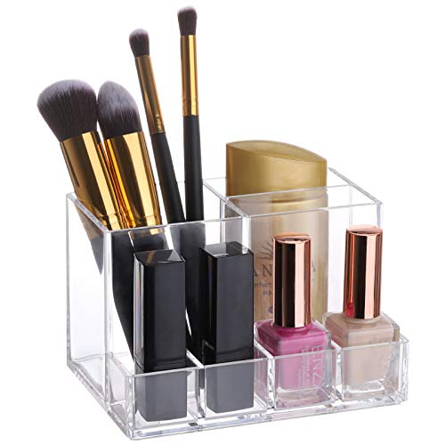 Image of Tbestmax Makeup Brush Holders, Clear Plastic 7-Compartment Vanity Cosmetic Organizer Storage