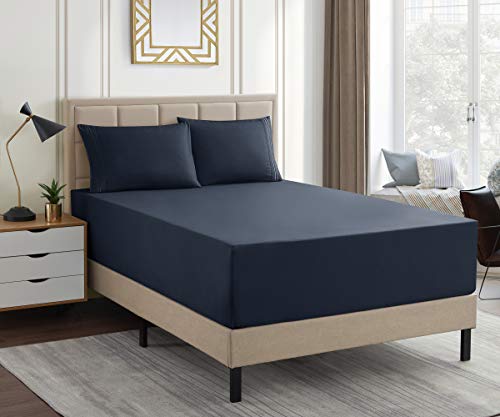 Image of 1500 Supreme Collection Extra Deep Pocket Sheets Set - Luxury Soft Bed Sheets, Wrinkle Free, Bedding, Over 40 Colors, 21 inch Extra Deep Pocket, Full, Navy