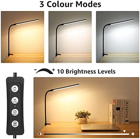 Dimmable LED Desk Lamp with Clip, 10 Brightness & 3 Colors - Image 2