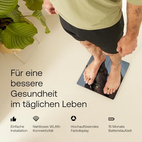 WITHINGS Body Smart — WLAN Digitale Personenwaage / Körperfettwaage für erweiterte Körperzusammensetzung inkl. Muskelmasse, Wasseranteil, Knochendichte