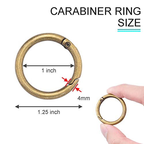 Image of 10Pack 1 Inch Metal Spring O Rings Clip Keychain, Round Carabiner Clips Keyrings Snap Hook Buckle, Purse Shoulder Bag Chain Rings Clip Replacement Paracord Keychain Lanyard Leather DIY Crafts (Bronze)