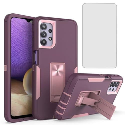 Coque Galaxy A32 5G violette avec protège-écran verre trempé et béquille