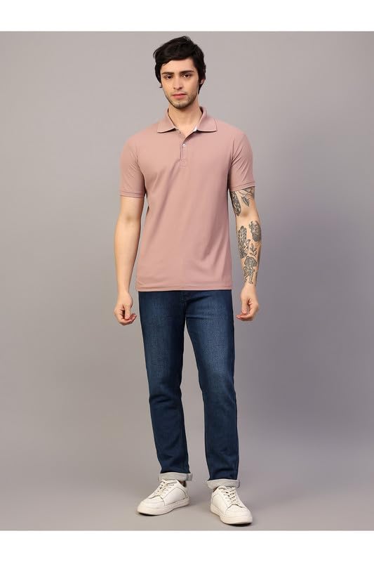 Image of Men's Poly Cotton-Matty Tshirt with Regular Fit Solid Pattern Half Sleeve Standard Length and Button Down Closure|Men's T-Shirts