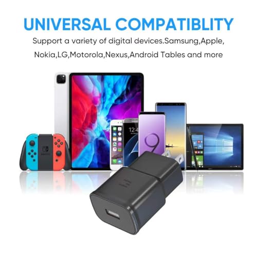 Image of Adaptive Fast Charging Block USB Wall Charger Adapter Fits Samsung Galaxy S25 /S24 /S23 /S22 /S22 Ultra /S21 /S20 /S10 /S9 /S8 /S7 /Edge /Note 10 Quick Charge (Black, 2 Pack)