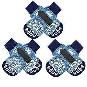 EXPAWLORER 3 Pairs Anti-slip Dog Socks Paws Stop Licking, Dog Paw Protector with Grips Double-sided Strong Traction, Adjustable Boots Shoes for Senior Dogs Hard Floor Indoor Outdoor Walk, Blue 2XS