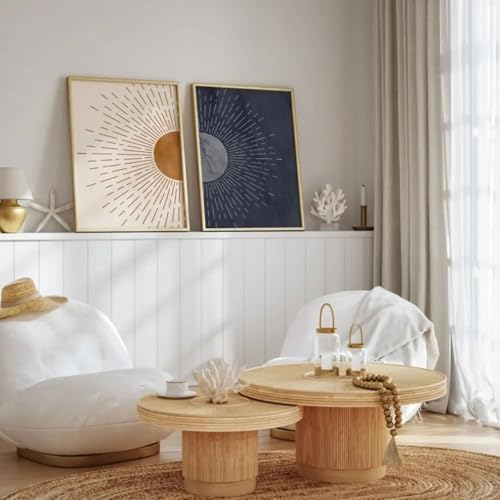 Décoration murale salon moderne avec grand tableau bohème soleil lune minimaliste - 4