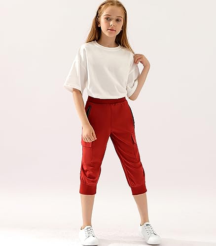 Image of DOUBLJU Lightweight Hiking Sweatpants Women Girls Kids Slightly Elastic Quick Dry Capri Cargo Jogger Athletic Workout Outdoor