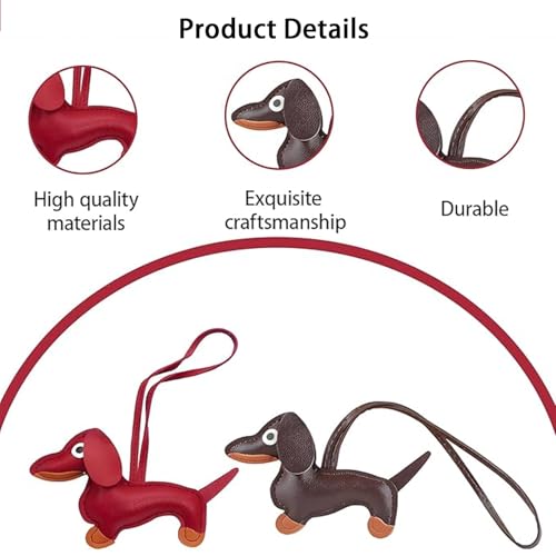 Image of 2 Bag Charms, Dachshund Leather Keychain for Handbags, Stylish Bag Accessories for Women, Cute Keychain for Girls, Matching Bag Charms in (Brown+Orange)