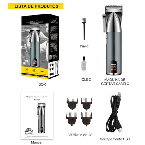 Máquina De Cortar Cabelo Com Bateria Recarregável E 4 Pentes