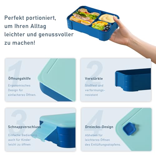 Swkien Brotdose Kinder mit Fächern, Auslaufsichere Lunchbox Bento Box Kinder, 1100ml 3 in 1 Jausenbox mit Fächern… – Ansicht 5