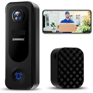 ZUMIMALL Doorbell Camera Wireless 2K, Video Doorbell with Chime, 2 Way Audio, Voice Changer, 30s Voice Message, Anti-Theft, AI Detection, Cloud Storage, 2.4Ghz WiFi, Battery Powered, Work with Alexa