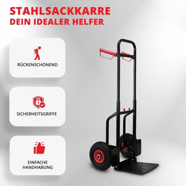 Sackkarre 200 kg klappbar, Schwerlast Sackkarre mit Vollgummireifen, ausziehbare Transportkarre faltbar mit Treppenfunktion, stabile Handkarre für Umzug, Baustelle, Garten, Lager und schwere Lasten