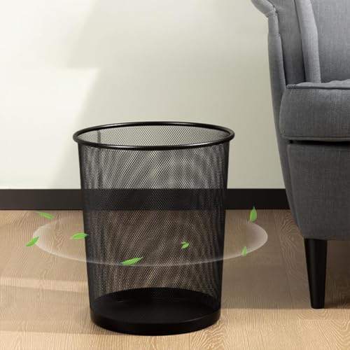 Image of G & P ENTERPRISE Metal Mesh Waste Bin (Black) - Big Size Office Dustbin, Heavy-Duty Wire Mesh Trash Basket, Round Open Mesh Garbage Bin for Home, Office, Bedroom & Study Table (Pack of 2)