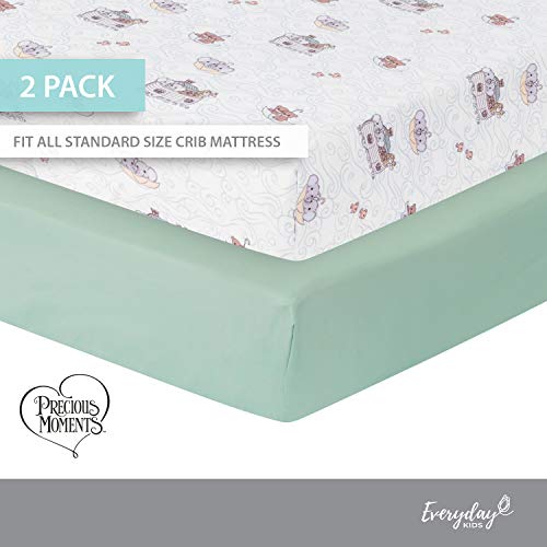 image for Precious Moments Noah’s Ark Fitted Crib Sheet 2 Pack for Baby Boy by