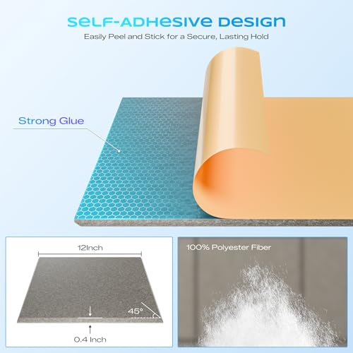 Image of 6-Pack Self-Adhesive Acoustic Panels, 12 inch X 12 inch X 0.4 inch High-Density Sound Proof Foam Panels for Walls, 36 inch x 24 inch Felt Bulletin Board, Soundproof Wall Panels for Home & Office (Camel)