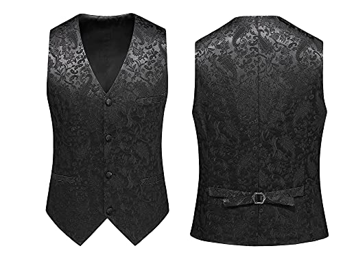 MOGU Mens 3 Piece Tuxedo Slim Fit Jacquard Floral Vintage Groomsmen Wedding Prom Suit3