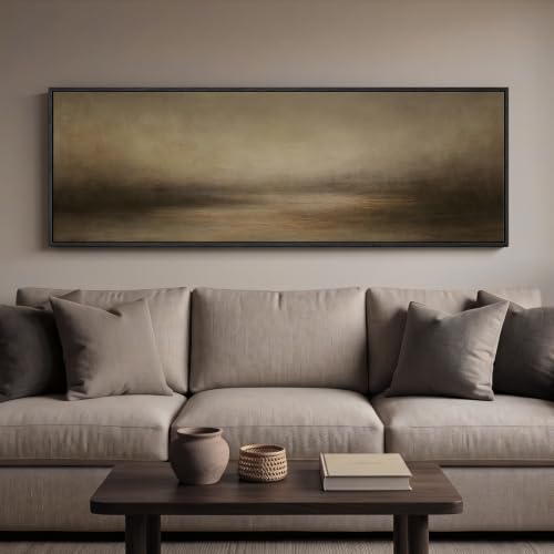 Large Framed Horizontal Abstract Landscape Wall Art for Living Room, 60x20