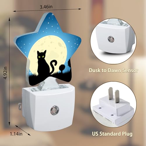 Image of Halloween Black Cat Moon Night Light,Dusk to Dawn Smart Sensor Nightlight for Bedroom Bathroom Kitchen Hallway Stairs Hallway,Plug-in,Energy Efficient Decor Desk Lamp Gifts