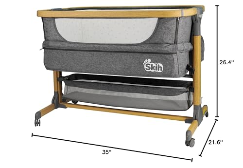 Image of SKIH Baby Bassinet Bedside Sleeper, Baby Crib for Newborn Infant with Mattress, Foldable Baby Playard,Quick Assemble Travel Bassinet with Storage Basket