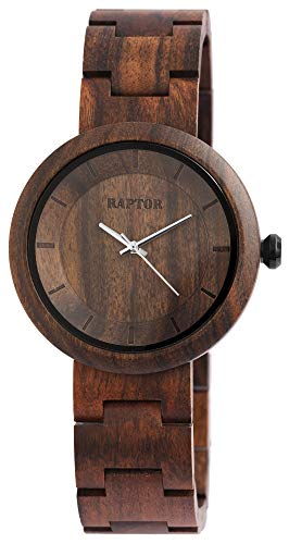 Raptor Damen - Holzuhr Holzarmband Edelstahl Faltschließe Analog Quarz RA10171