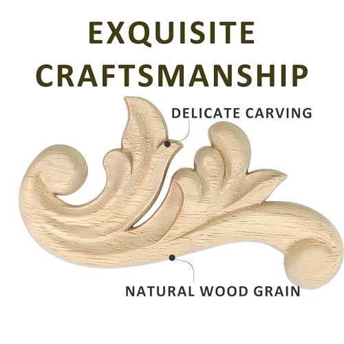 Image of 8Pcs Decorative Wood Flower Carved Appliques Corner Onlay 2.1x4.1inch DIY Unpainted Wooden Carved Corner Decal for Furniture Wardrobe Mirror Photo Frame Closet Decoration
