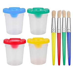 NUOBESTY Non- Spill Verf Cups Met Schilderij Borstels Spill Proof Verf Cups Met Deksels Voor Tekening Tool School Klas…