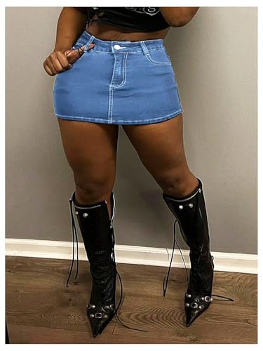 Floerns Women's Stretch High Waisted Short Mini Denim Skirt Jeans Skirts3