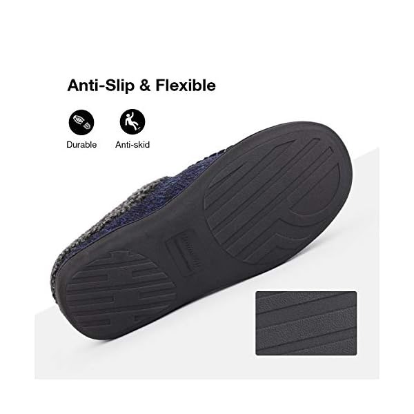 HomeTop Men's Comfy Tweed Memory Foam Slipper Fuzzy Sherpa Lined Slip on House Shoes with Anti-Skid Rubber Sole (11-12, Navy Blue) - Image 7