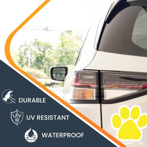Image of Yellow Pawprint Car Magnet 5 Inch, Dog Lover Gift | Heavy duty magnetic decal for car, truck, SUV or fridge, full color UV printed