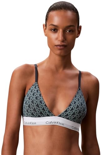 Calvin Klein Damen Triangel BH Lightly Lined mit Logobund, Grün (Bijou Modern Emblem Outline+Stratif), XL – Ansicht 1