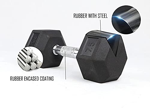 Image of Watson Solid Steel Rubber Coated Hex Dumbbell Set, 7.5 Kg Single Piece Home Gym Dumbbell Weight Set For Men & Women, Home Gym Equipment (Single Piece)